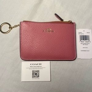 NWT Coach Leather Key Pouch, True Pink